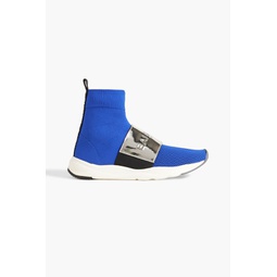 Cameron stretch-knit and mirrored-leather high-top sneakers