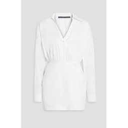 Asymmetric cotton-blend poplin mini shirt dress