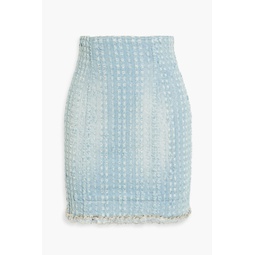 Embellished distressed denim mini skirt