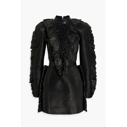 Ruffled quilted leather mini dress