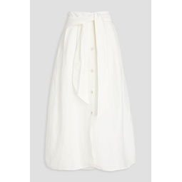 Pleated linen-blend midi skirt