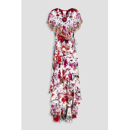Embellished floral-print silk crepe de chine maxi wrap dress