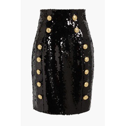 Button-embellished sequined tulle skirt