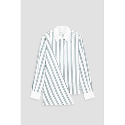 Asymmetric striped cotton-blend poplin shirt