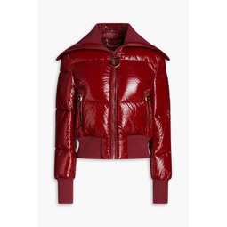Quilted faux patent-leather down jacket