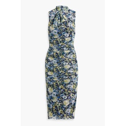 Shaw metallic floral-print stretch-tulle midi dress