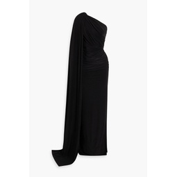 One-shoulder draped jersey gown