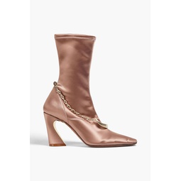 Chain-embellished satin sock boots