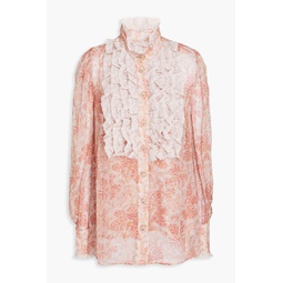 Lace-trimmed floral-print georgette blouse