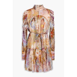 Embellished metallic printed silk-crepon mini dress