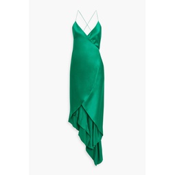 Asymmetric silk-satin maxi wrap dress