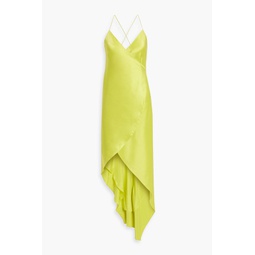 Asymmetric silk-satin maxi wrap dress