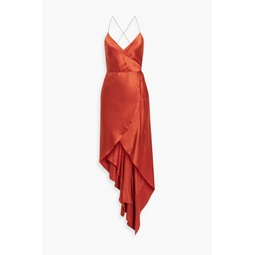 Asymmetric silk-satin wrap dress