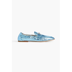 Double T textured and mirrored-leather loafers