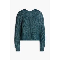 Metallic ribbed-knit sweater