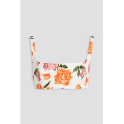 Cropped floral-print faille top