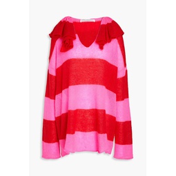 Ruffled striped knitted polo sweater