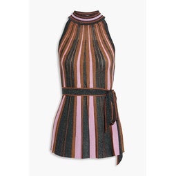 Metallic striped stretch-knit top