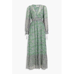 Loah gathered printed cotton-voile maxi dress