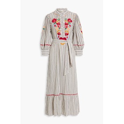 Juliette embroidered striped cotton-jacquard maxi dress