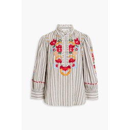Juliette embroidered striped cotton-jacquard blouse