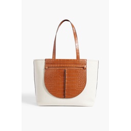 Croc-effect leather and canvas tote