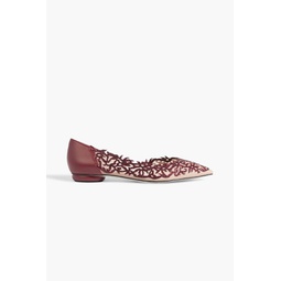 Guendy embellished tulle and leather point-toe flats
