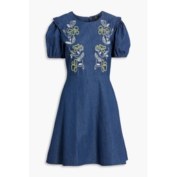 Embroidered cotton-chambray mini dress