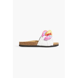 Tie-dyed chain-embellished leather slides