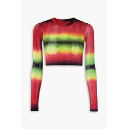 Cropped tie-dyed pointelle-knit sweater