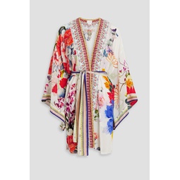 Embellished printed silk crepe de chine kimono