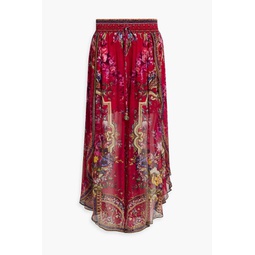 Printed crystal-embellished silk-crepon wide-leg pants