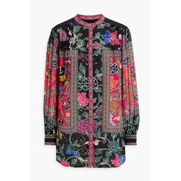 Crystal-embellished printed silk crepe de chine blouse