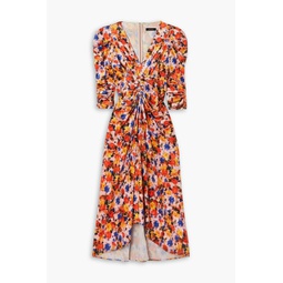 Gilalbi ruched floral-print stretch-velvet midi dress