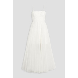 Flocked plisse-tulle gown