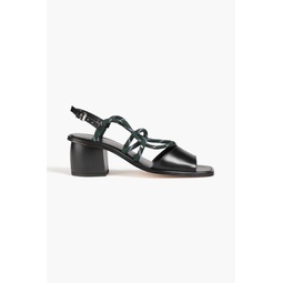 Raven leather and cord slingback sandals