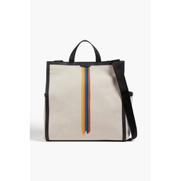 Leather-trimmed striped canvas tote