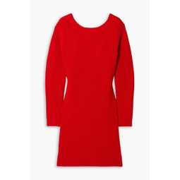 Embellished cutout ribbed wool and cashmere-blend mini dress