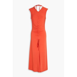 Flared ruched jersey midi dress