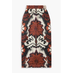 Winter Dalliance printed wool and silk-blend cloque midi skirt