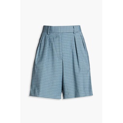 Pleated checked wool-blend shorts