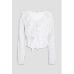 Ruffled broderie anglaise ramie blouse