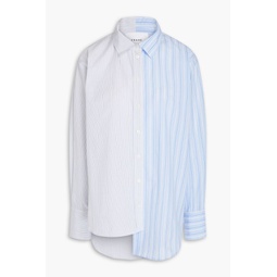 Asymmetric two-tone striped cotton-poplin shirt