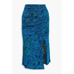 Dariella reversible printed stretch-mesh midi skirt