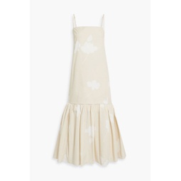 Flounce printed cotton-poplin midi dress