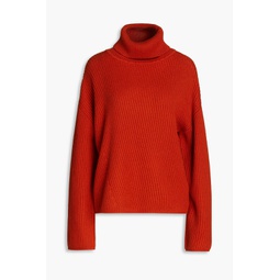 Ribbed cotton, wool and cashmere-blend turtleneck sweater