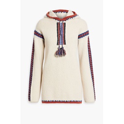 Embroidered intarsia wool-blend hoodie