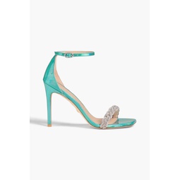 Embellished iridescent-effect patent-leather sandals
