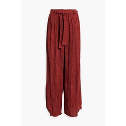 Elle plisse silk, hemp, bamboo and cotton-blend wide-leg pants