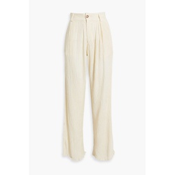 Hali plisse bamboo and silk-blend wide-leg pants
